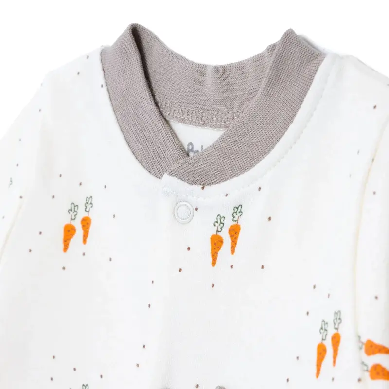 Bebetto Boys Footed Sleepsuit Animal Print Snap Fastening Baby Carrot Crew Neck Full Length Long Sle - Ecru 3