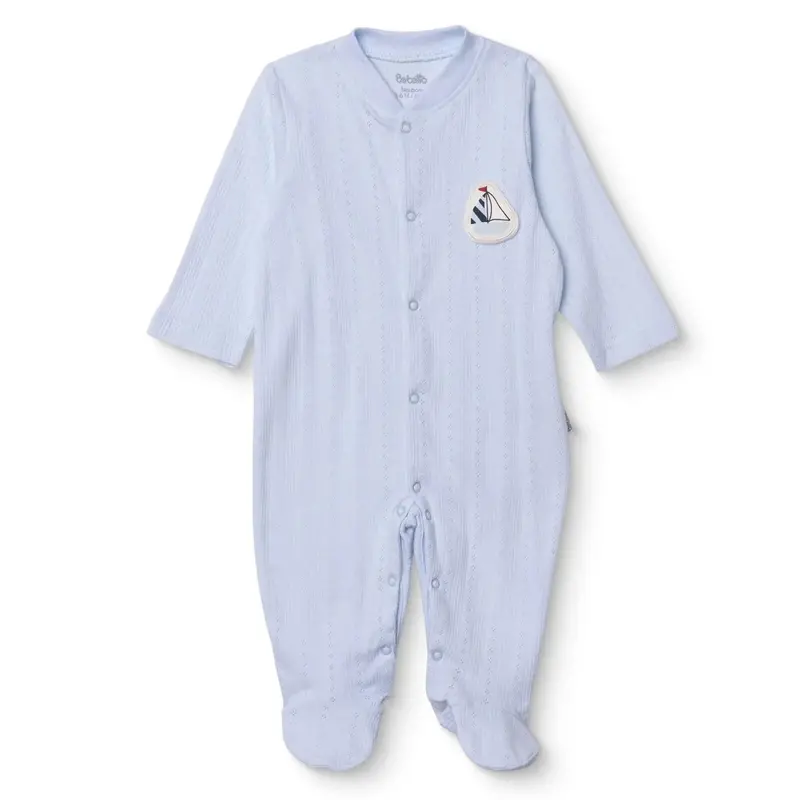 Bebetto Boys Footed Sleepsuit Nautical Print Snap Fastening Palm In The Sea Crew Neck Full Length Lo - Blue 1
