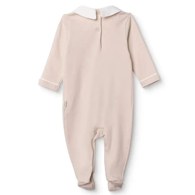Bebetto Boys Footed Sleepsuit Snap Fastening Little Boss Shirt Collar Full Length Long Sleeve - Beige 2