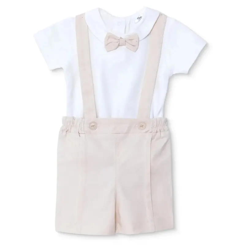 Bebetto Boys Short Dungarees & T-Shirt Snap Fastening Little Boss Shirt Collar Short Length Short Sl - Beige 1