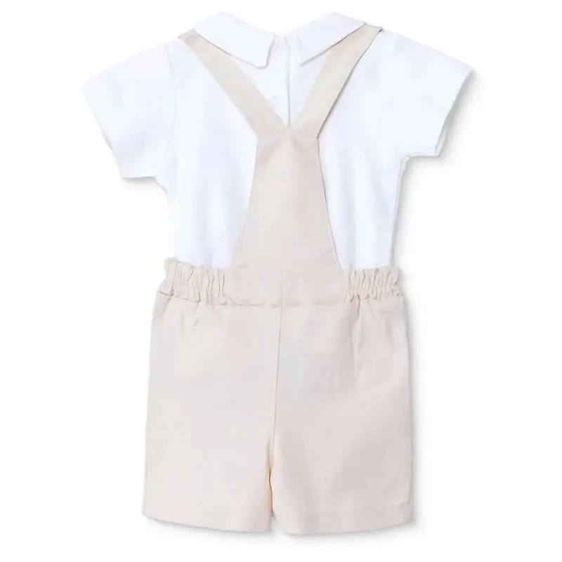 Bebetto Boys Short Dungarees & T-Shirt Snap Fastening Little Boss Shirt Collar Short Length Short Sl - Beige 2
