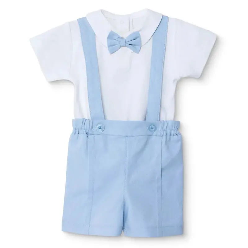 Bebetto Boys Short Dungarees & T-Shirt Snap Fastening Little Boss Shirt Collar Short Length Short Sl - Blue 1