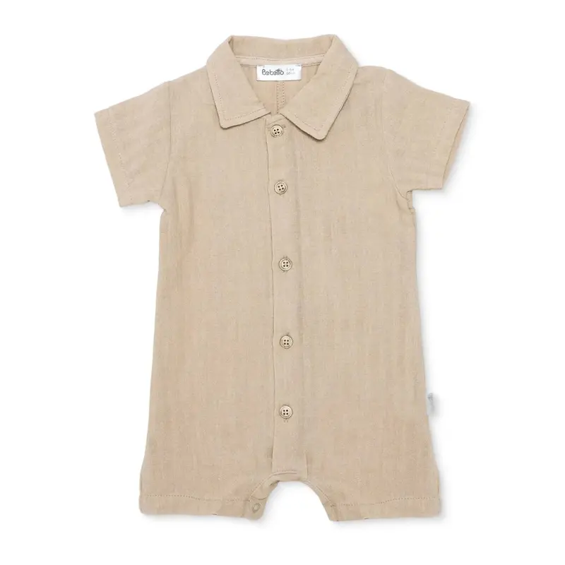 Bebetto Boys Short Romper Buttoned Adventure Crew Neck Short Length Short Sleeve - Beige 1