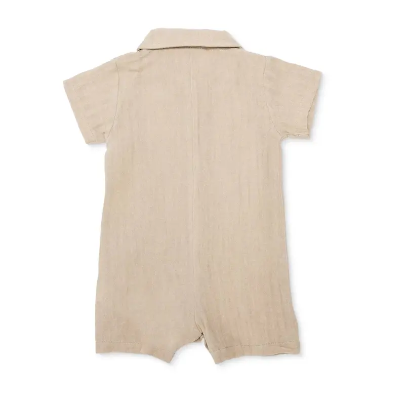 Bebetto Boys Short Romper Buttoned Adventure Crew Neck Short Length Short Sleeve - Beige 2