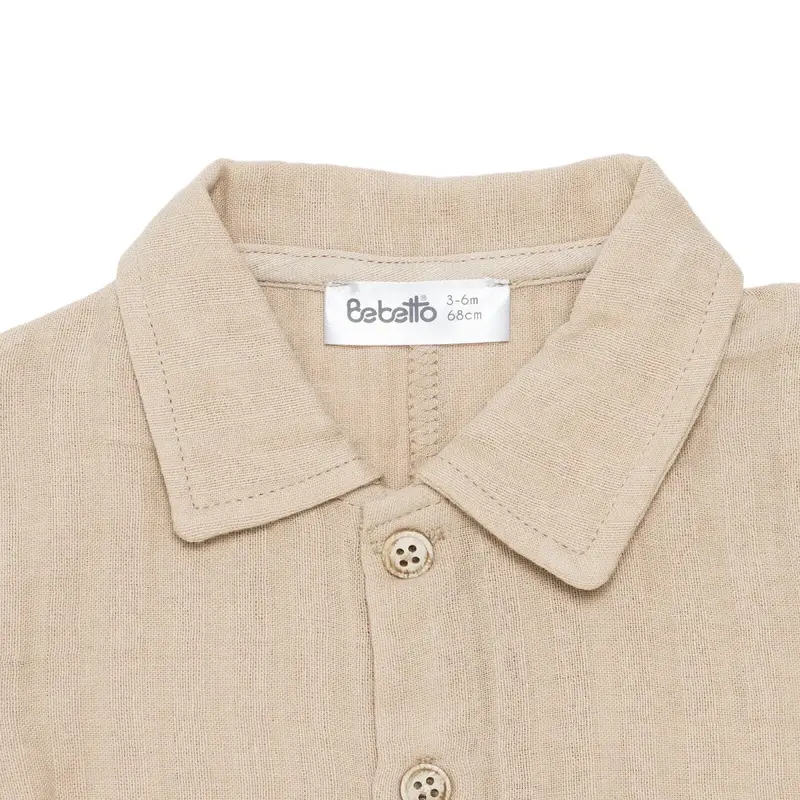 Bebetto Boys Short Romper Buttoned Adventure Crew Neck Short Length Short Sleeve - Beige 3