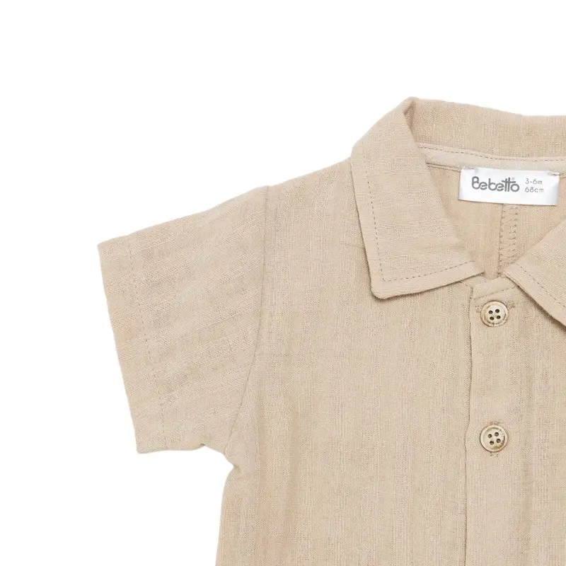 Bebetto Boys Short Romper Buttoned Adventure Crew Neck Short Length Short Sleeve - Beige 4