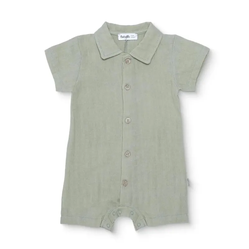 Bebetto Boys Short Romper Buttoned Adventure Crew Neck Short Length Short Sleeve - Green 1
