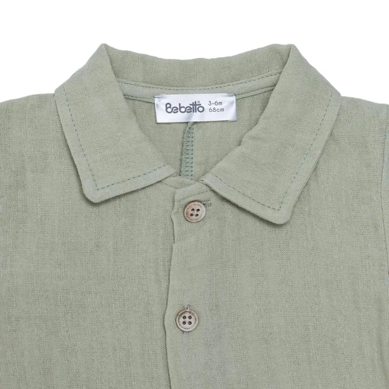 Bebetto Boys Short Romper Buttoned Adventure Crew Neck Short Length Short Sleeve - Green 3