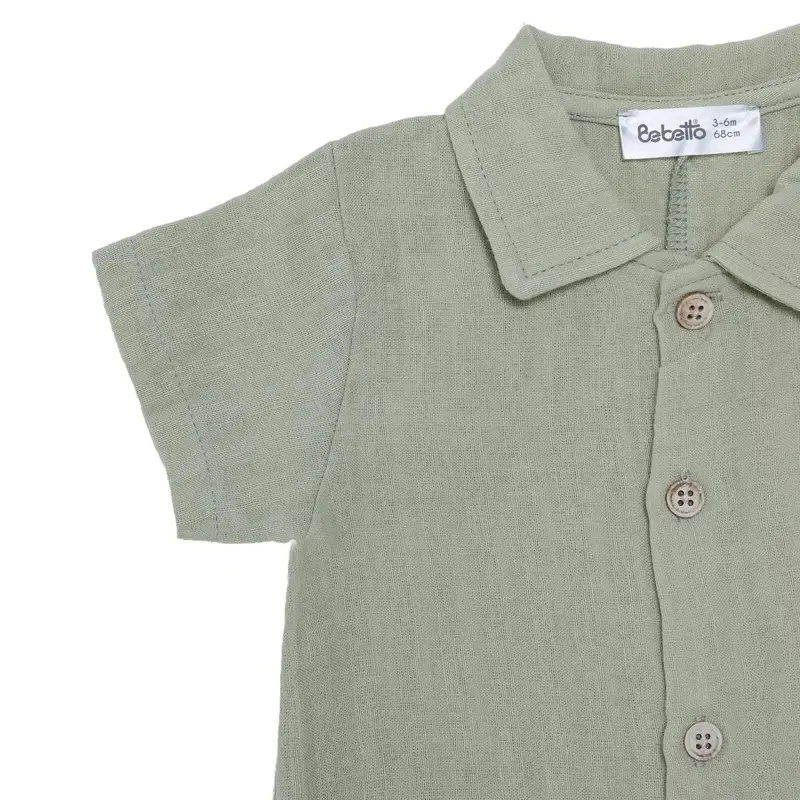 Bebetto Boys Short Romper Buttoned Adventure Crew Neck Short Length Short Sleeve - Green 4