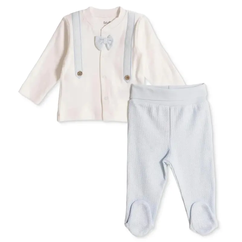 Bebetto Boys Sweatshirt & Footed Bottom Set Snap Fastening Baby King Crew Neck Full Length Long Slee - Blue 1