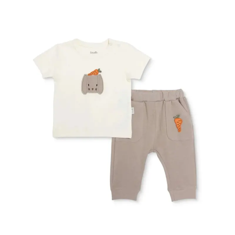 Bebetto Boys T-Shirt & Footless Bottom Set Animal Print Baby Carrot Crew Neck Full Length Short Slee - Brown 1