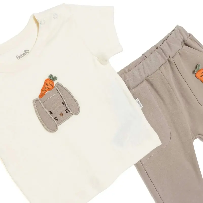 Bebetto Boys T-Shirt & Footless Bottom Set Animal Print Baby Carrot Crew Neck Full Length Short Slee - Brown 3