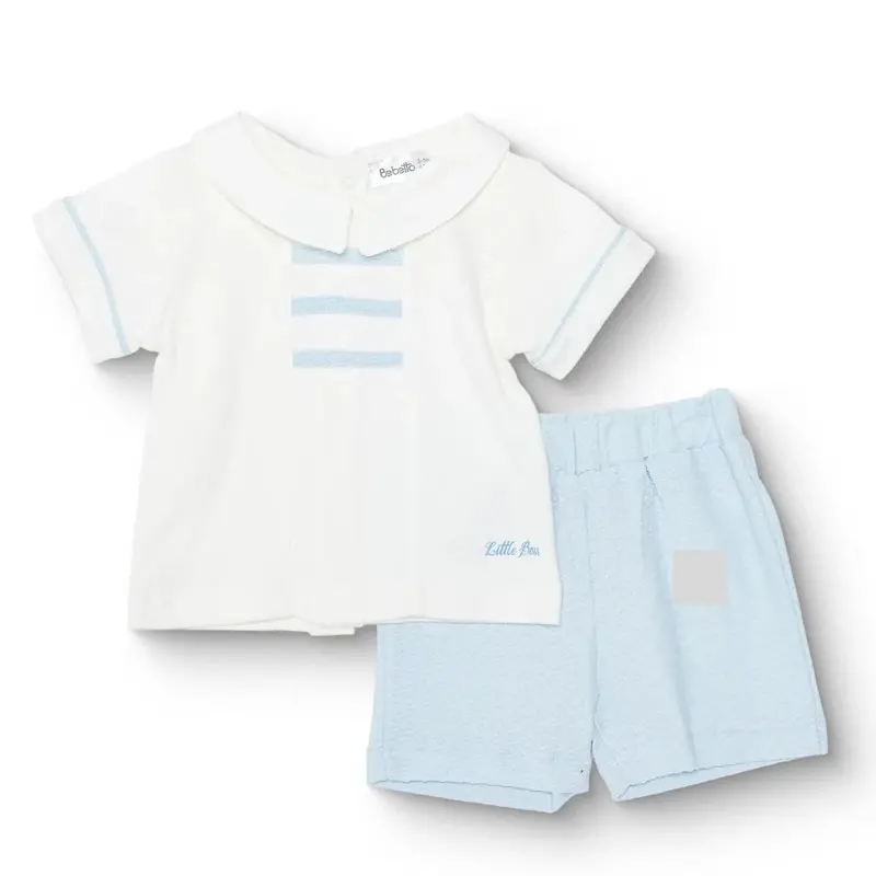 Bebetto Boys T-Shirt & Shorts Set Snap Fastening Little Boss Shirt Collar Short Length Short Sleeve - Blue 1