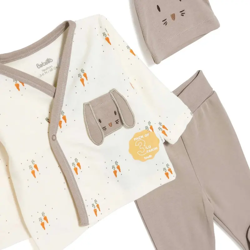 Bebetto Boys Vest Hat & Footed Bottom Set Animal Print Snap Fastening Baby Carrot Envelope Neck Full - Brown 3