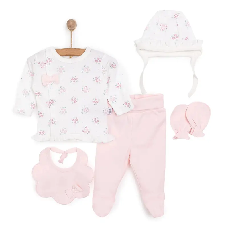 Bebetto Flowers Girl 5 Piece Newborn Set - Salmon 1