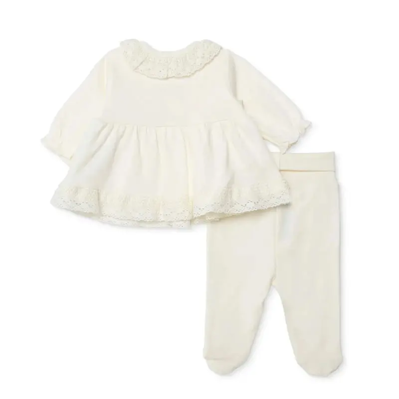 Bebetto Girls 5-Piece Newborn Hospital Set Snap Fastening Ceremony Frill Neck Full Length Long Sleev - Ecru 2