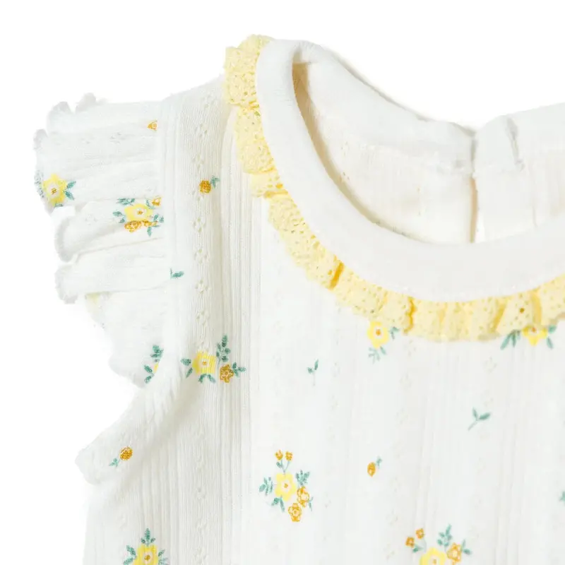 Bebetto Girls Blouse & Leggings Set Floral Print Snap Fastening Bloom Frill Neck Full Length Short S - Yellow 3