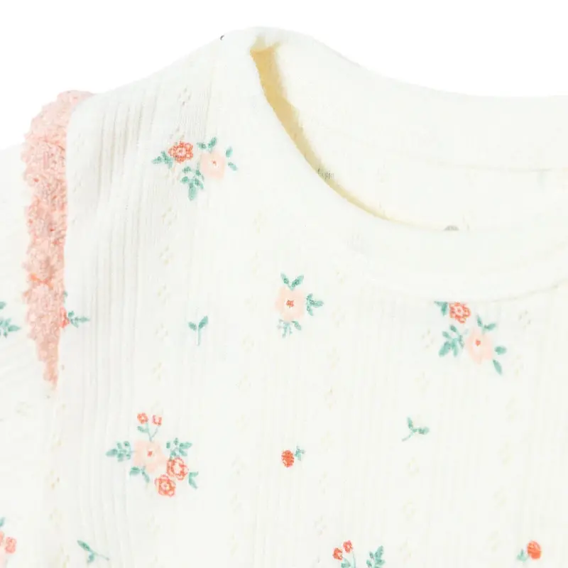 Bebetto Girls Bodysuit & Footless Bottom Set Floral Print Snap Fastening Bloom Frill Neck Full Lengt - Pink 3