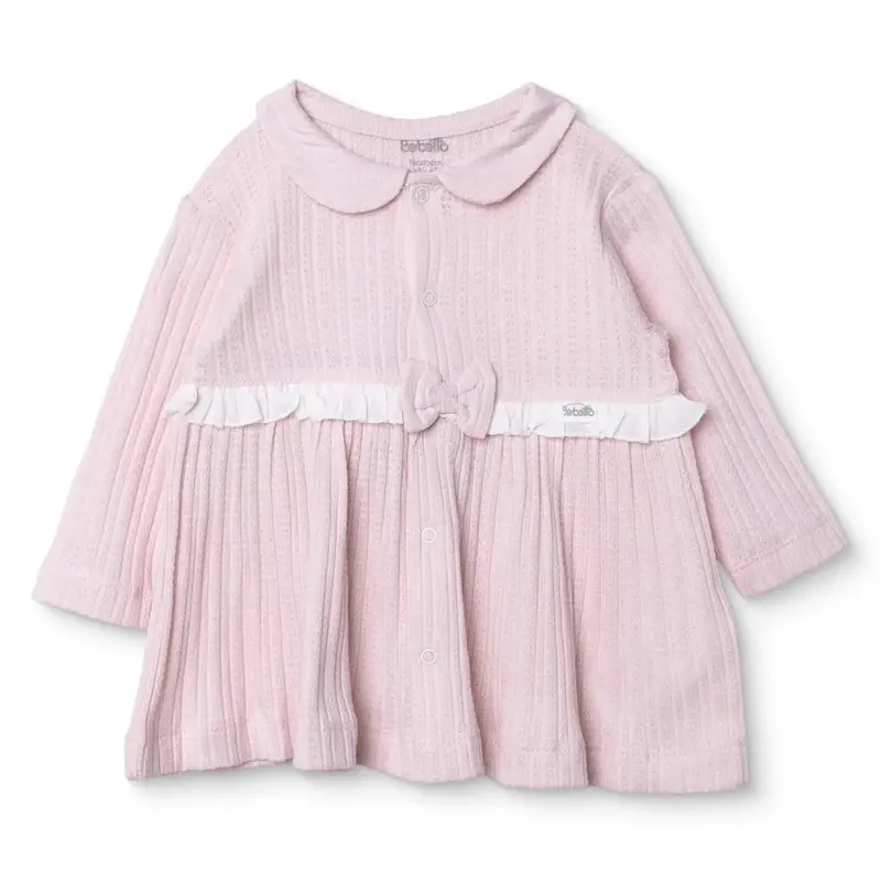 Bebetto Girls Dress Snap Fastening Sweet Princess Frill Neck Long Sleeve - Pink 1
