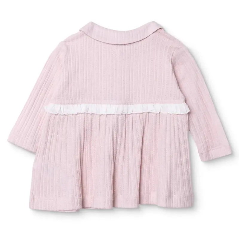 Bebetto Girls Dress Snap Fastening Sweet Princess Frill Neck Long Sleeve - Pink 2