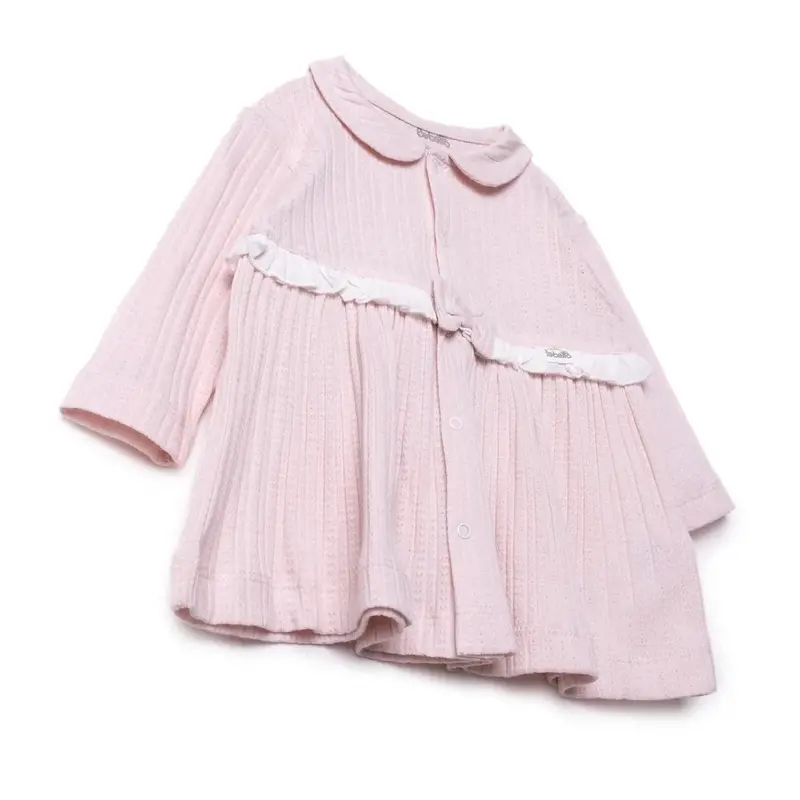 Bebetto Girls Dress Snap Fastening Sweet Princess Frill Neck Long Sleeve - Pink 3