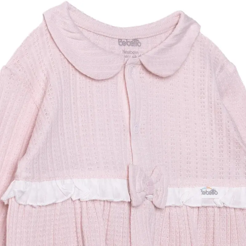 Bebetto Girls Dress Snap Fastening Sweet Princess Frill Neck Long Sleeve - Pink 4