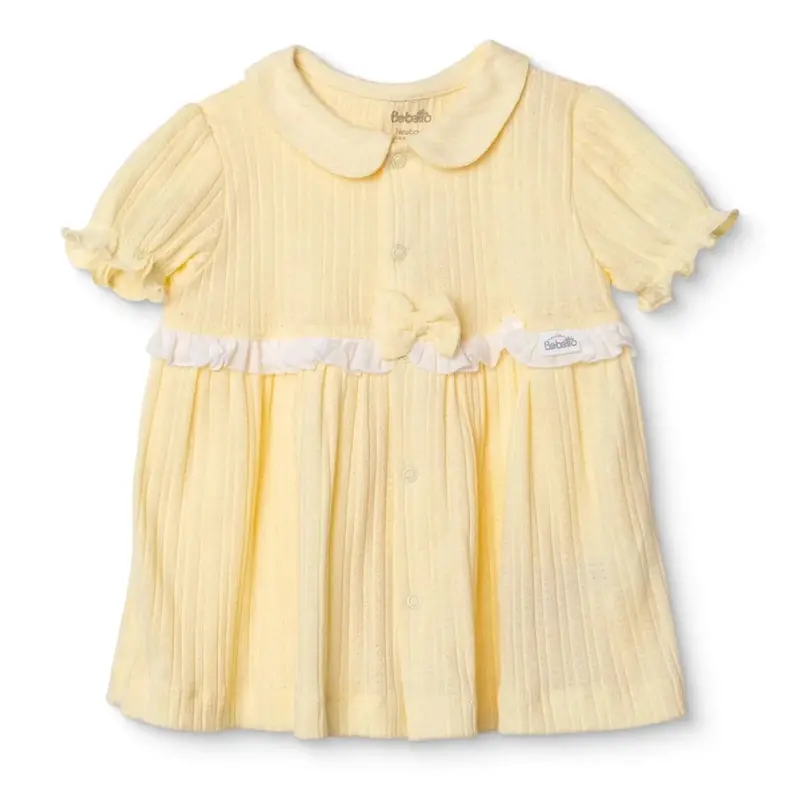 Bebetto Girls Dress Snap Fastening Sweet Princess Frill Neck Short Sleeve - Yellow 1