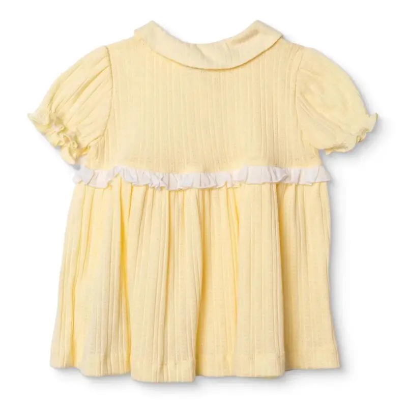 Bebetto Girls Dress Snap Fastening Sweet Princess Frill Neck Short Sleeve - Yellow 2