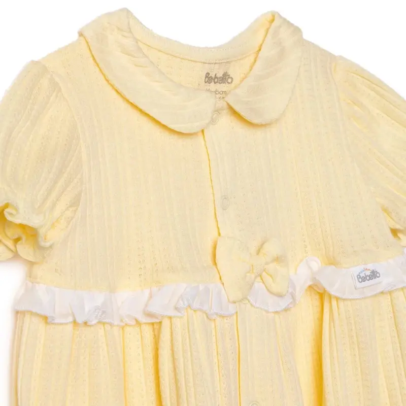 Bebetto Girls Dress Snap Fastening Sweet Princess Frill Neck Short Sleeve - Yellow 4