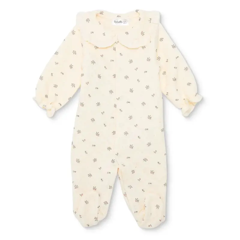Bebetto Girls Footed Sleepsuit Floral Print Snap Fastening Petite Fleurs Frill Neck Full Length Long - Ecru 1