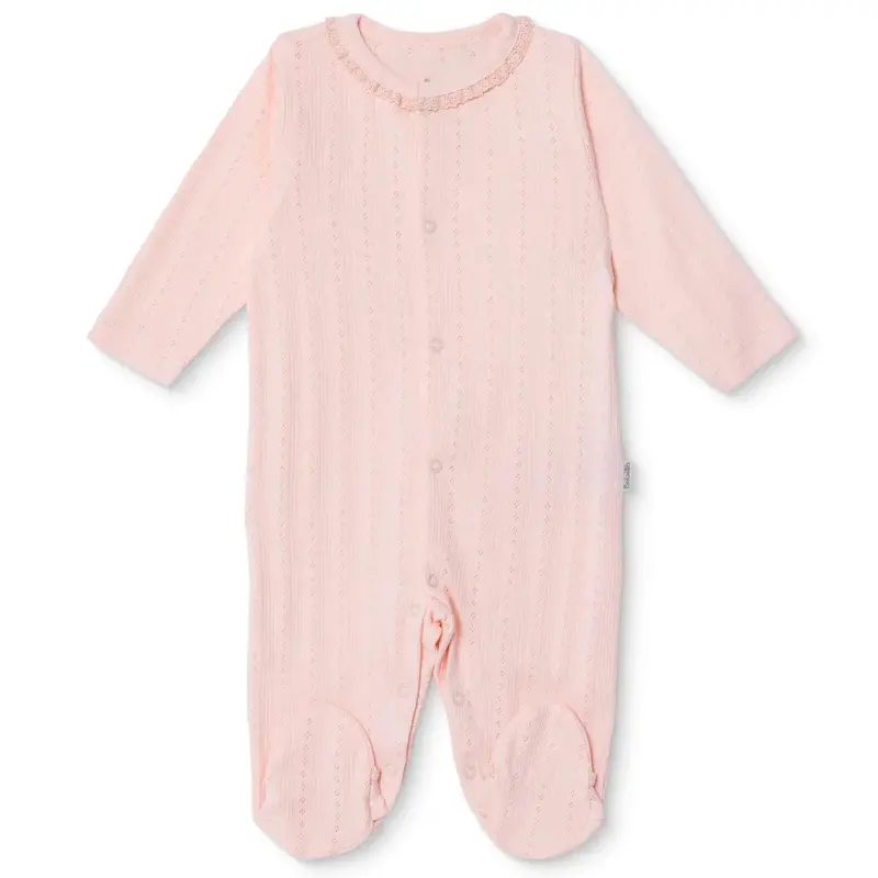 Bebetto Girls Footed Sleepsuit Snap Fastening Bloom Crew Neck Full Length Long Sleeve - Pink 1