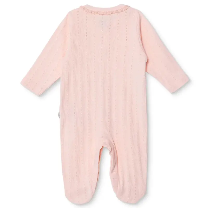 Bebetto Girls Footed Sleepsuit Snap Fastening Bloom Crew Neck Full Length Long Sleeve - Pink 2