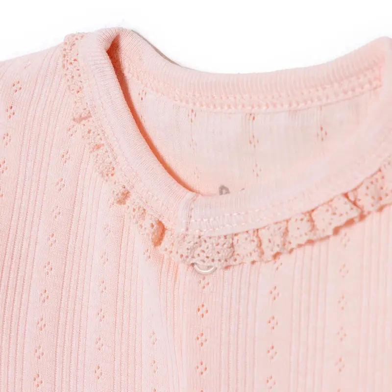 Bebetto Girls Footed Sleepsuit Snap Fastening Bloom Crew Neck Full Length Long Sleeve - Pink 3