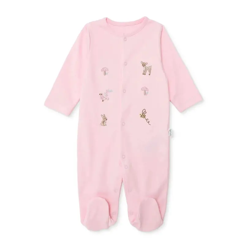 Bebetto Girls Footed Sleepsuit Snap Fastening Loves You Crew Neck Full Length Long Sleeve - Pink 1