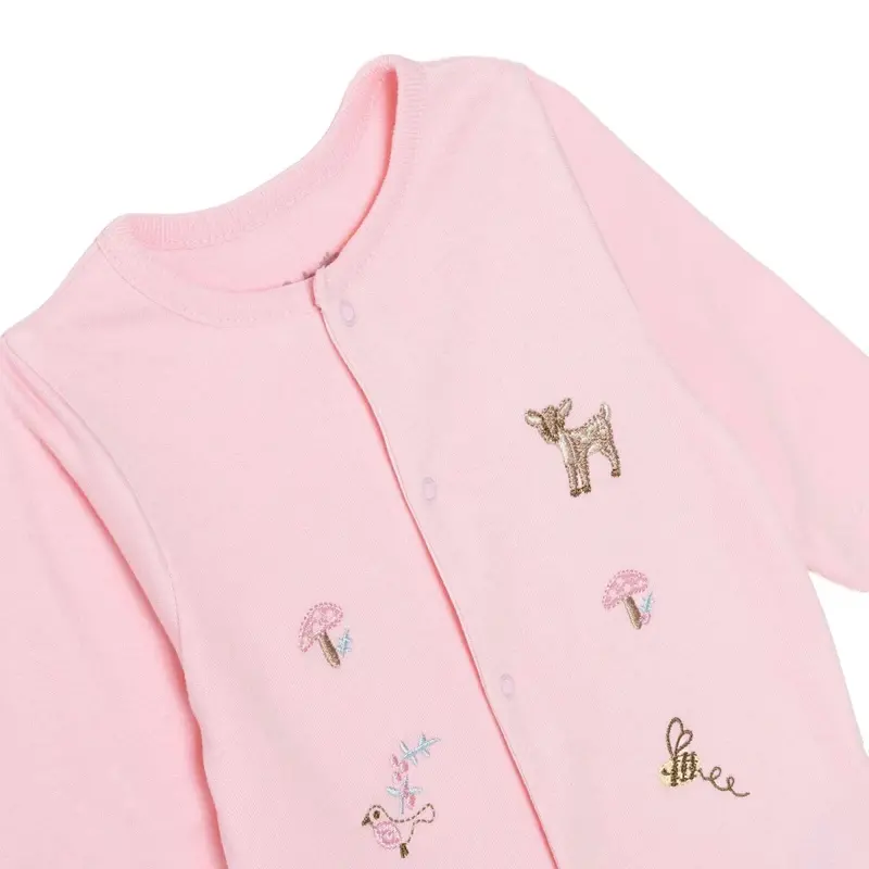 Bebetto Girls Footed Sleepsuit Snap Fastening Loves You Crew Neck Full Length Long Sleeve - Pink 3