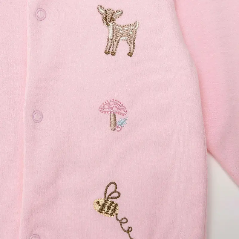 Bebetto Girls Footed Sleepsuit Snap Fastening Loves You Crew Neck Full Length Long Sleeve - Pink 4