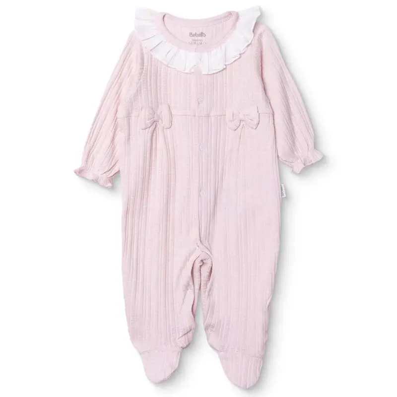 Bebetto Girls Footed Sleepsuit Snap Fastening Sweet Princess Frill Neck Full Length Long Sleeve - Pink 1