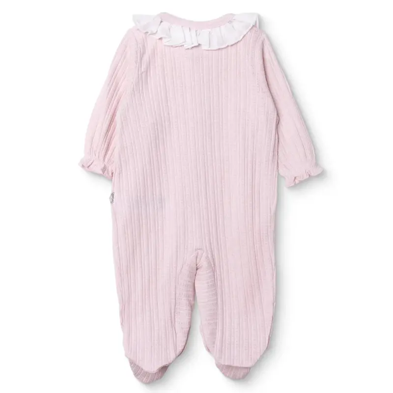 Bebetto Girls Footed Sleepsuit Snap Fastening Sweet Princess Frill Neck Full Length Long Sleeve - Pink 2