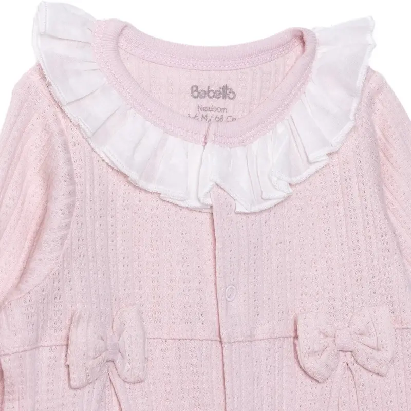 Bebetto Girls Footed Sleepsuit Snap Fastening Sweet Princess Frill Neck Full Length Long Sleeve - Pink 3