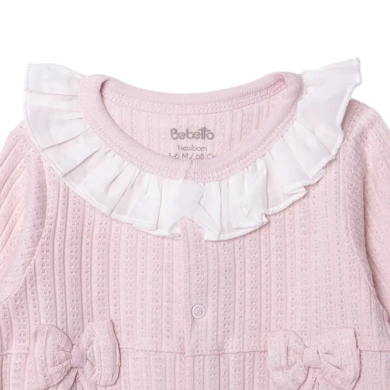 Bebetto Girls Footed Sleepsuit Snap Fastening Sweet Princess Frill Neck Full Length Long Sleeve - Pink 4