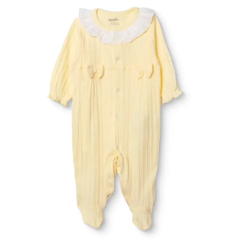 Bebetto Girls Footed Sleepsuit Snap Fastening Sweet Princess Frill Neck Full Length Long Sleeve - Yellow 1