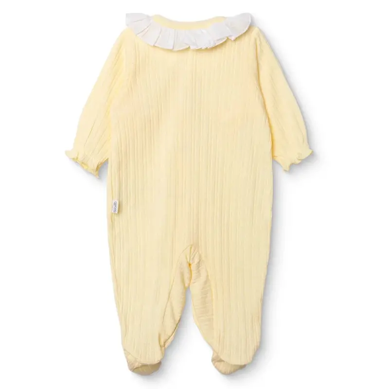 Bebetto Girls Footed Sleepsuit Snap Fastening Sweet Princess Frill Neck Full Length Long Sleeve - Yellow 2