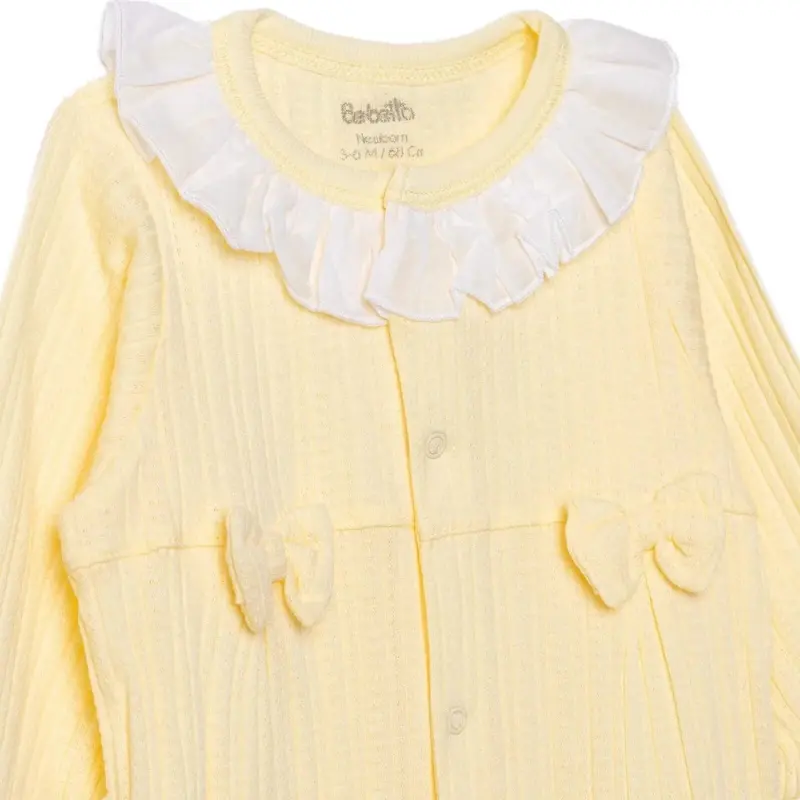 Bebetto Girls Footed Sleepsuit Snap Fastening Sweet Princess Frill Neck Full Length Long Sleeve - Yellow 3