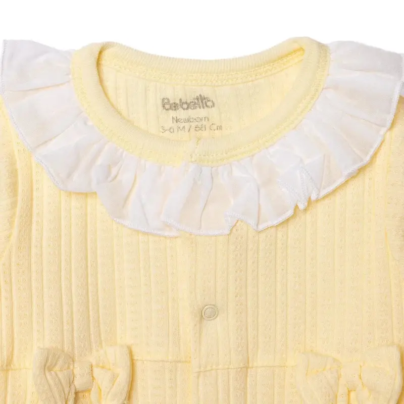 Bebetto Girls Footed Sleepsuit Snap Fastening Sweet Princess Frill Neck Full Length Long Sleeve - Yellow 4