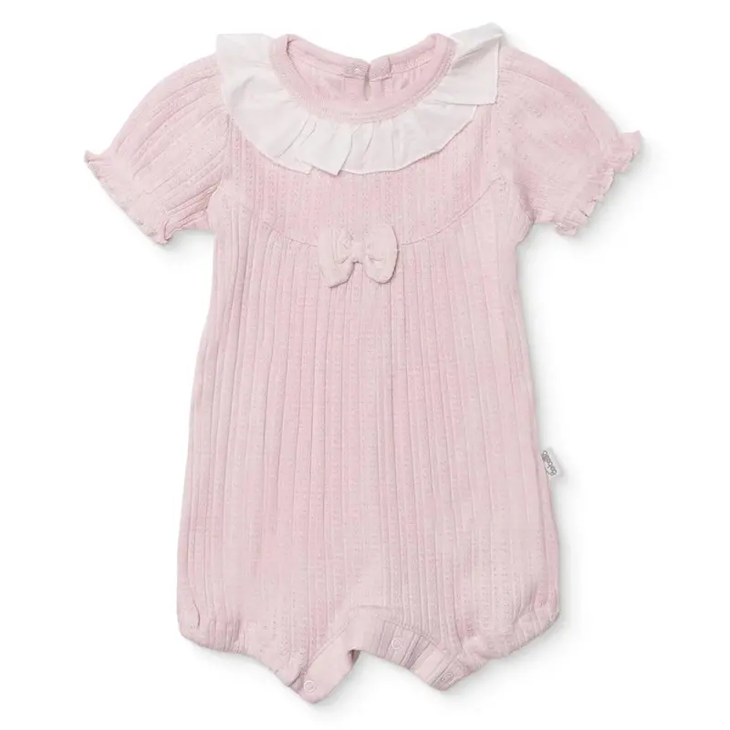 Bebetto Girls Short Romper Sweet Princess Frill Neck Short Length Short Sleeve - Pink 1