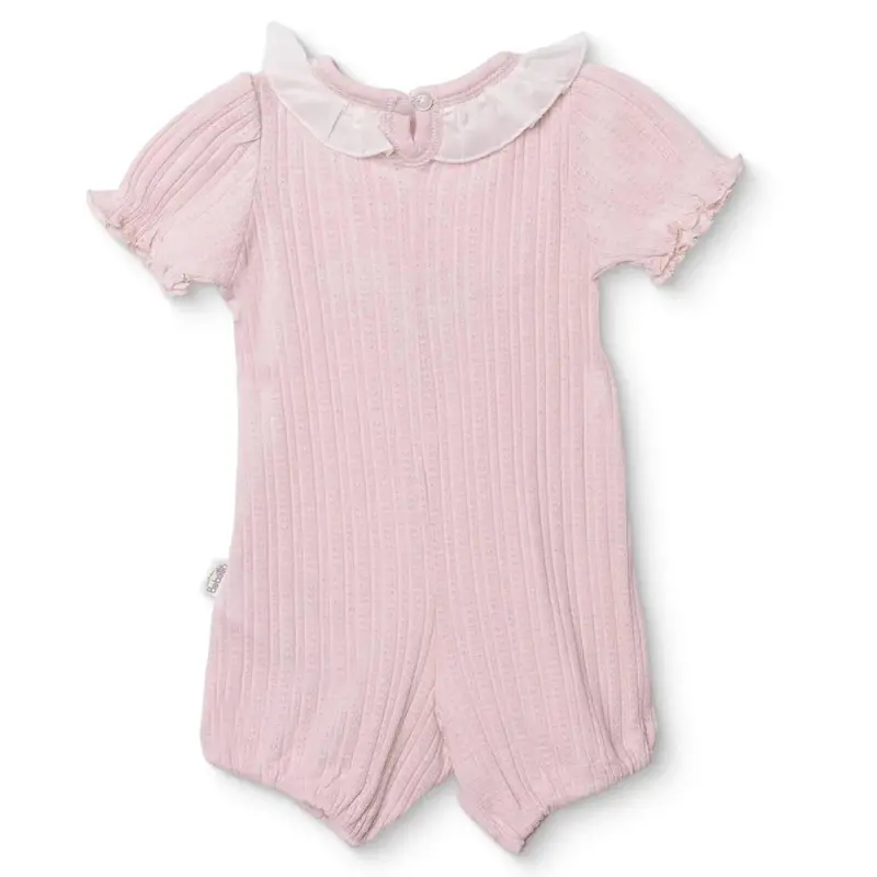 Bebetto Girls Short Romper Sweet Princess Frill Neck Short Length Short Sleeve - Pink 2