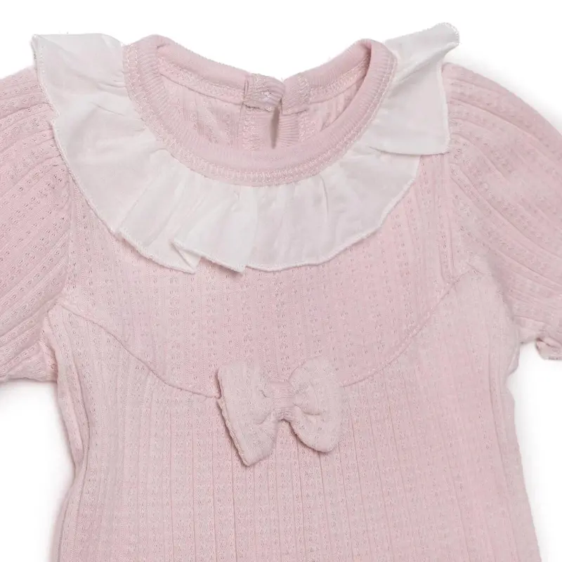Bebetto Girls Short Romper Sweet Princess Frill Neck Short Length Short Sleeve - Pink 3