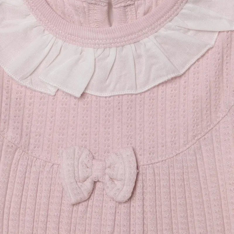 Bebetto Girls Short Romper Sweet Princess Frill Neck Short Length Short Sleeve - Pink 4