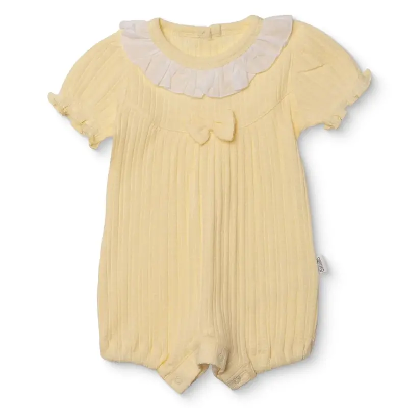 Bebetto Girls Short Romper Sweet Princess Frill Neck Short Length Short Sleeve - Yellow 1