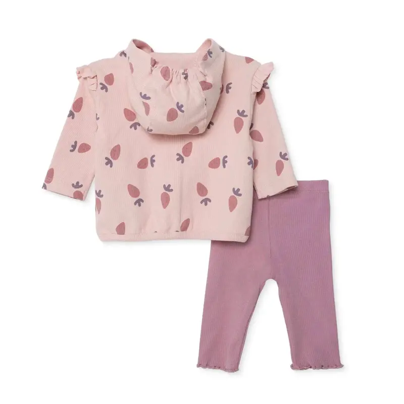 Bebetto Girls Sweatshirt Cardigan & Footless Bottom Set Fruit Print Zip Fastening Strawberry Crew Ne - Light Rose 2